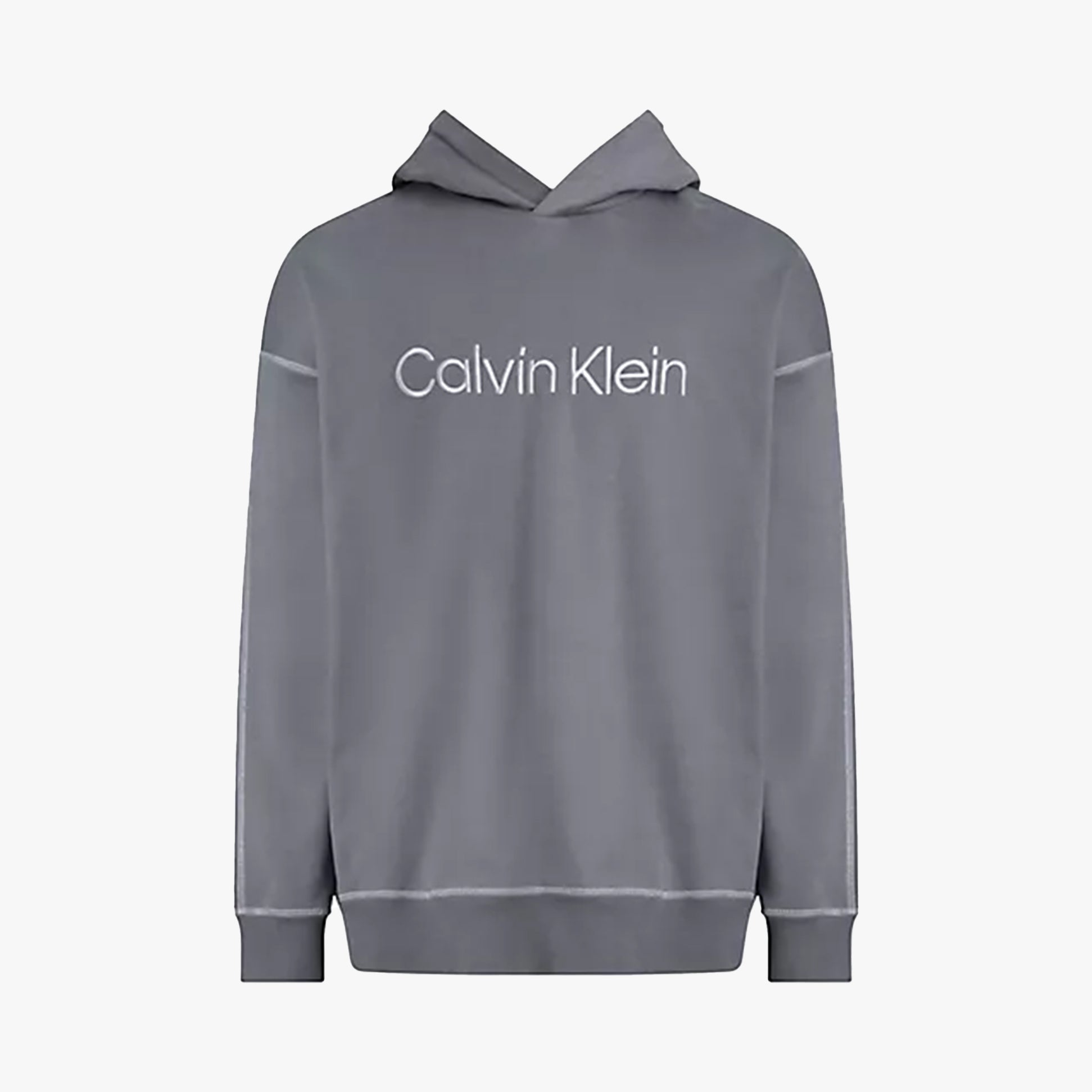 Calvin Klein FUTURE SHIFT Mens Hoodie Grey front view features hooded neckline and embroidered logo