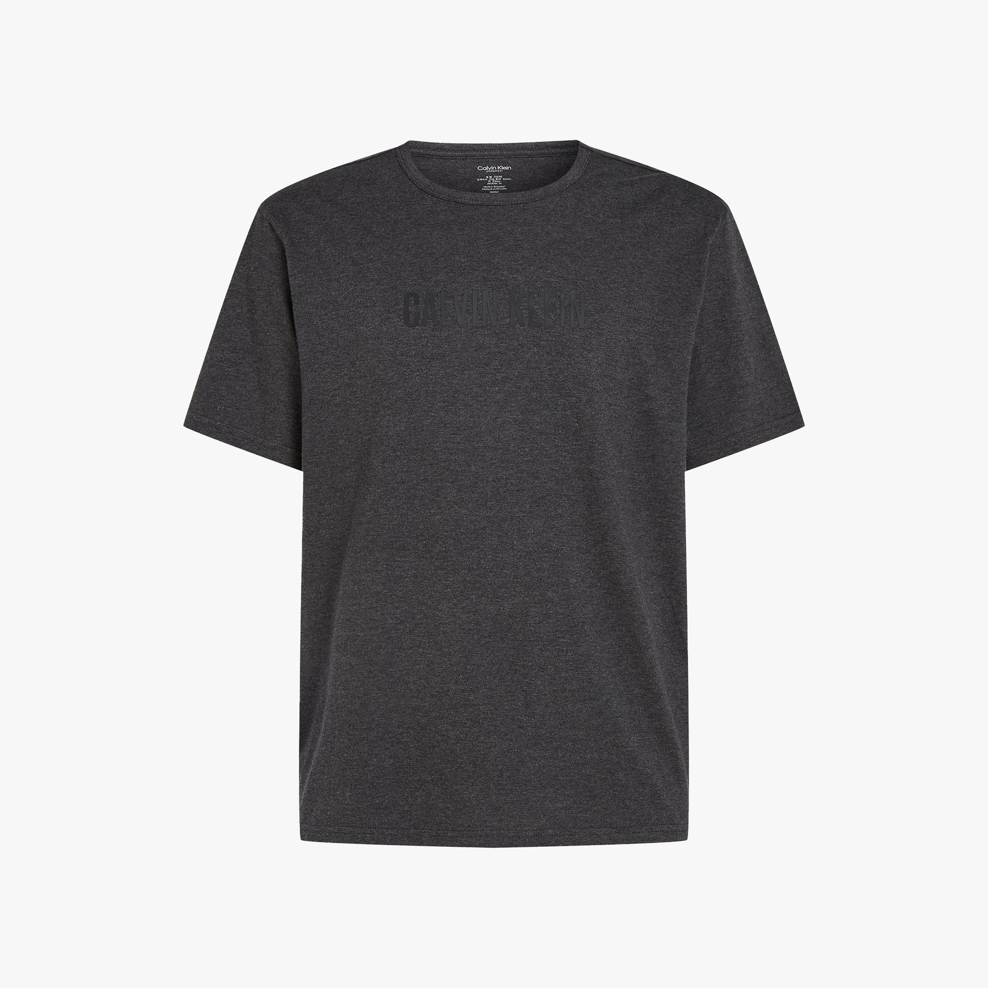 Calvin Klein INTENSE POWER Mens Crew Neck Grey front view showing short sleeves and logo on chest.