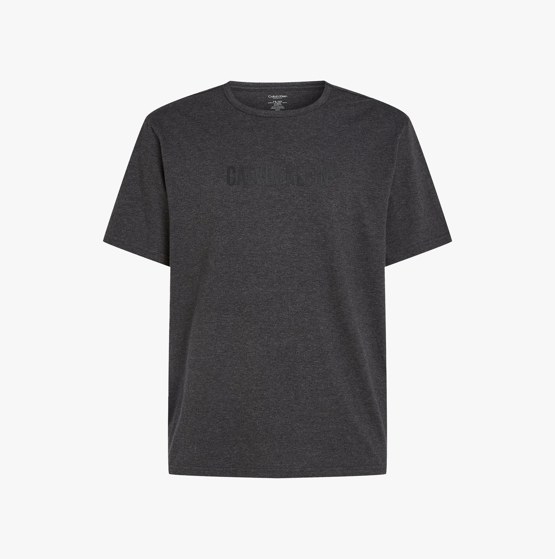 Calvin Klein INTENSE POWER Mens Crew Neck Grey front view showing short sleeves and logo on chest.