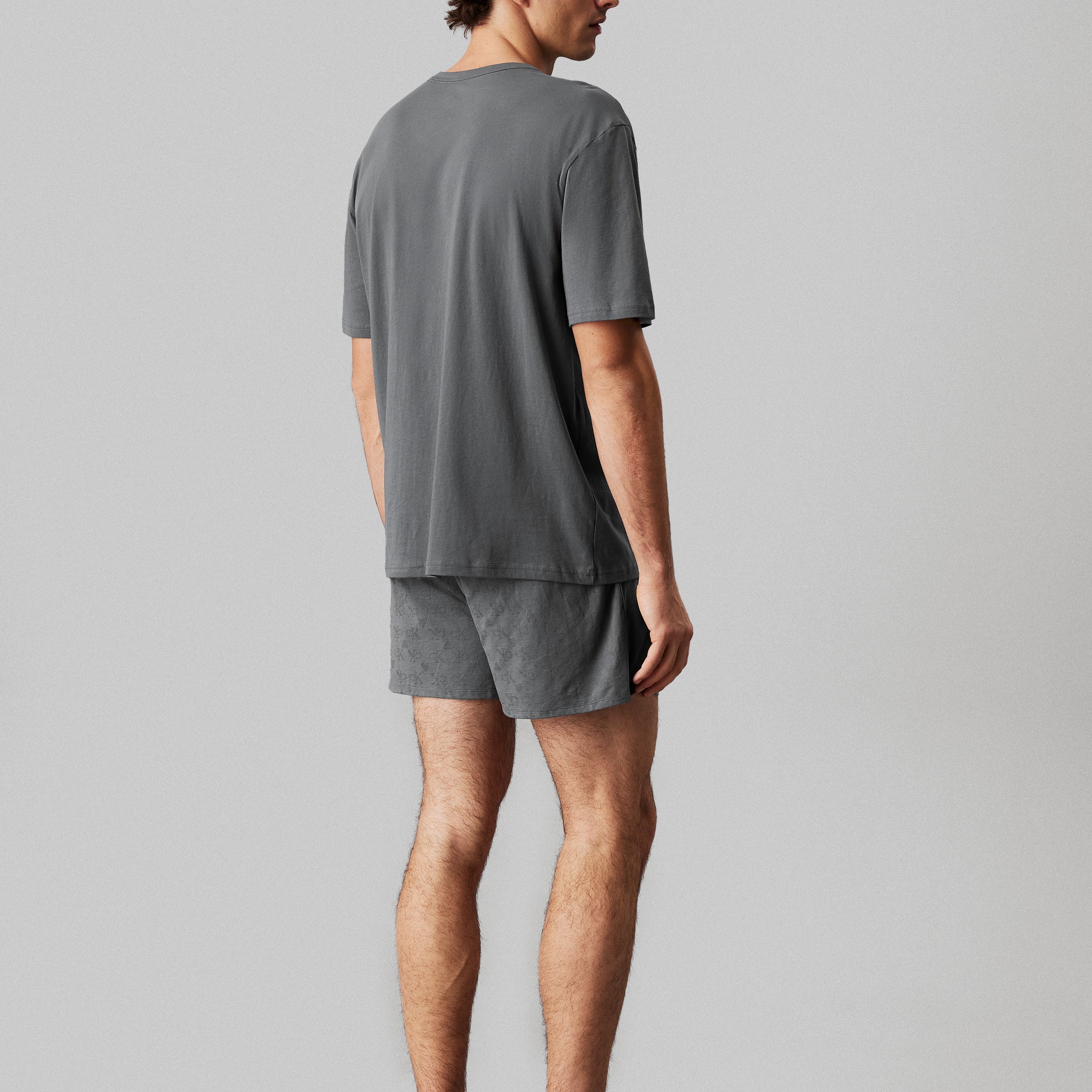 Calvin Klein MODERN COTTON VDAY Mens Boxer Set Turbulence back view showing comfort fit and cotton material in grey.