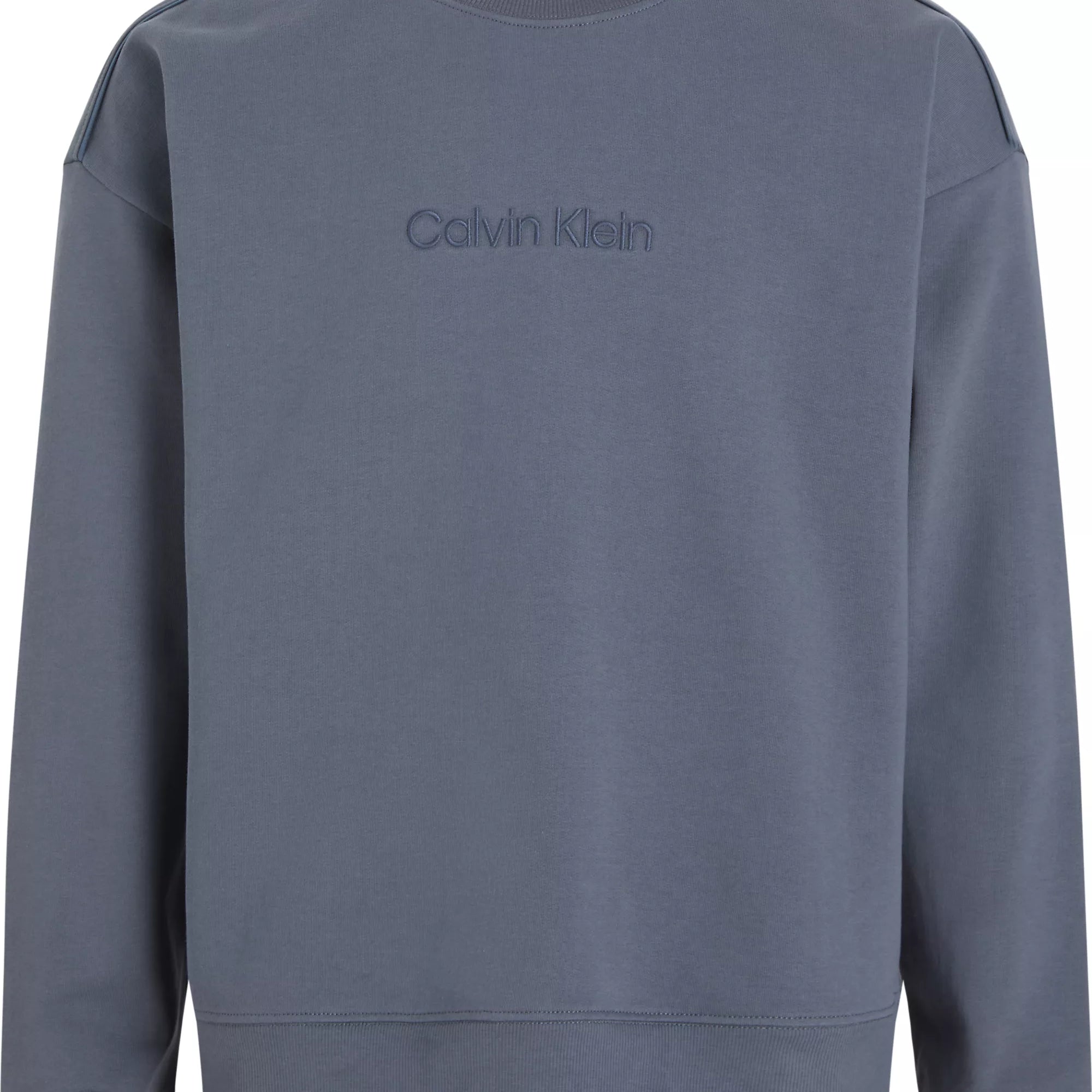 Calvin Klein COTTON FLEECE Mens Sweatshirt Turbulence / Ink front view showing soft cotton fleece material and embossed logo.