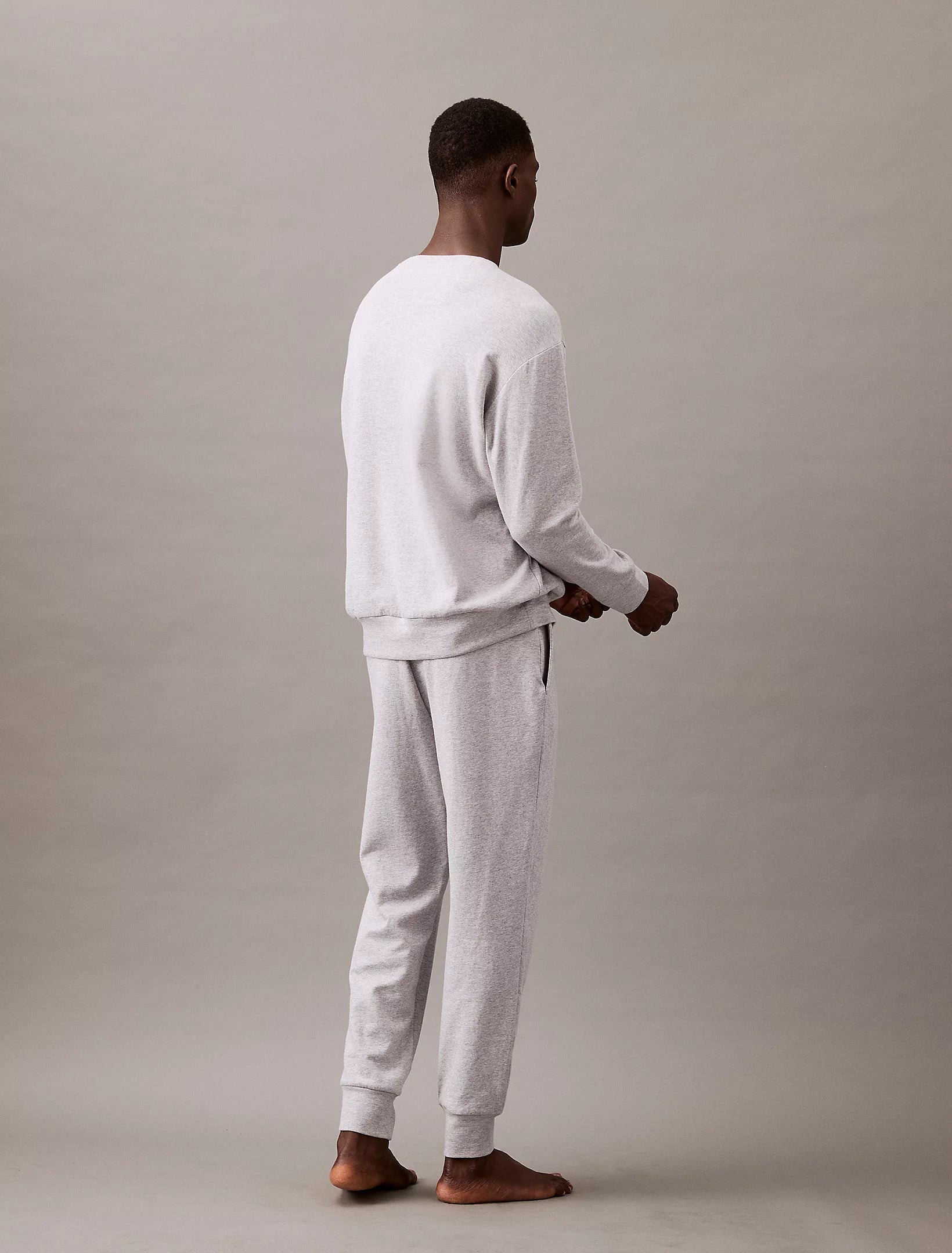 Calvin Klein MODERN TERRY Mens Sweatshirt Grey Heather back view showcasing the comfortable fit and design.