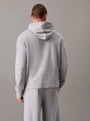 Calvin Klein ICON COTTON TERRY Mens Hoodie Grey back view showcasing relaxed fit and soft terry material.