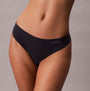 Calvin Klein Womens Invisible 3 Pack Thong Multi side view of black thong underwear displaying smooth fabric and logo.