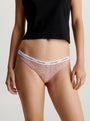 Calvin Klein LACE BIKINI Womens Bried Subdued front view showcasing semi-sheer leopard lace and CK signature waistband