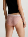 Calvin Klein LACE BIKINI Womens Bried Subdued back view, showcasing semi-sheer leopard lace and CK signature waistband.