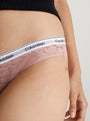 Calvin Klein LACE BIKINI Womens Bried Subdued side view showing semi-sheer leopard lace and elastic waistband.