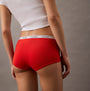 Calvin Klein ICON LOGO Hipster Panty Womens Shorts Molten, back view showcasing red color and CK signature waistband.