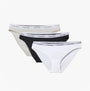 Calvin Klein LOW RISE 3 Pack Bikini Womens Multicoloured side view featuring black, white, and grey bikinis with elastic waistband.