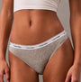 Calvin Klein MODERN LOGO Womens 3 Pack Low Rise Bikini Briefs Multicoloured side view showcasing the grey bikini with CK signature waistband.