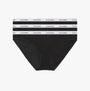 Calvin Klein MODERN LOGO 3 Pack Bikini Womens Black front view showcasing flat edge leg finish and signature elastic waistband.