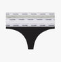 Calvin Klein MODERN LOGO 3 Pack Thongs Womens Multicoloured front view showing black, grey, and white thongs with logos