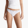Calvin Klein MODERN LOGO 3 Pack Thongs Womens Multicoloured front view showcasing white thong underwear with elastic waistband.