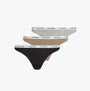 Calvin Klein MODERN LOGO Womens 3 Pack Thongs Multicoloured front view showcasing three thongs in black, nude, and grey.