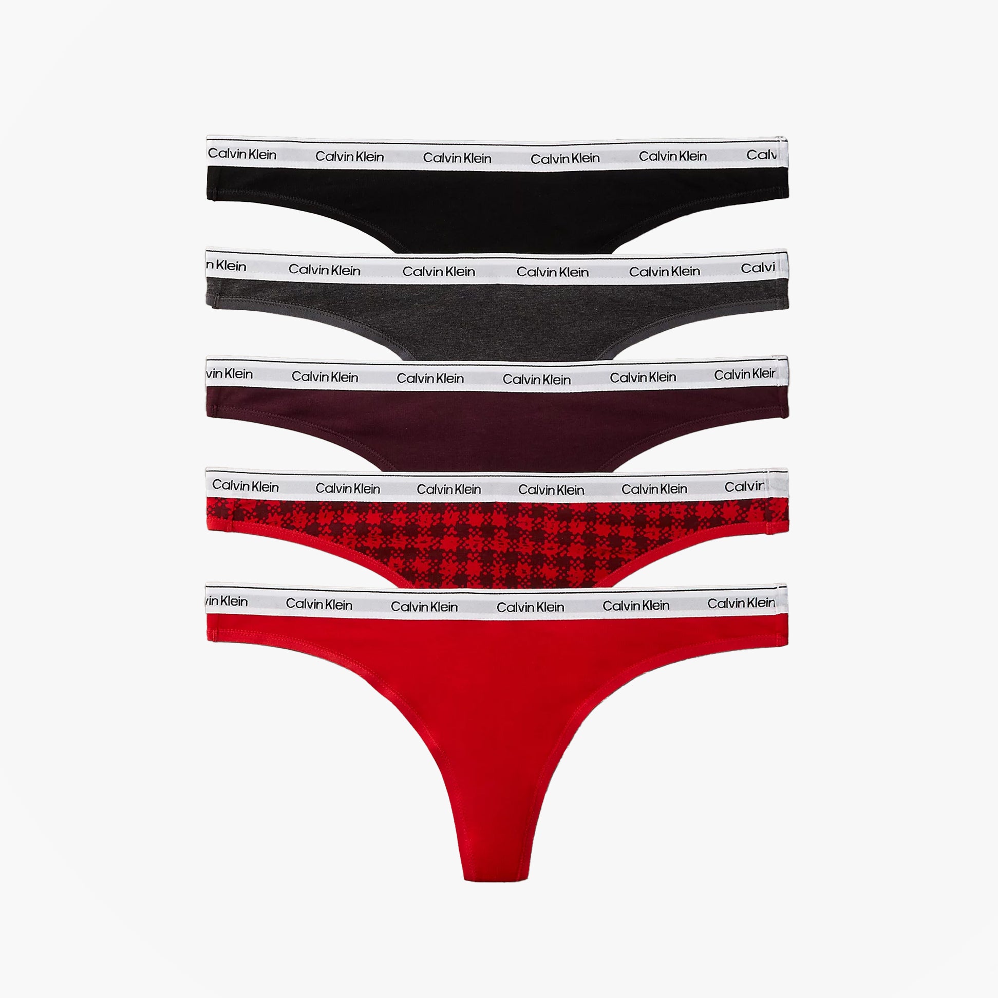 Calvin Klein THONG 5 PACK Womens Thong Multicoloured, front view displaying various colors in a neat arrangement.