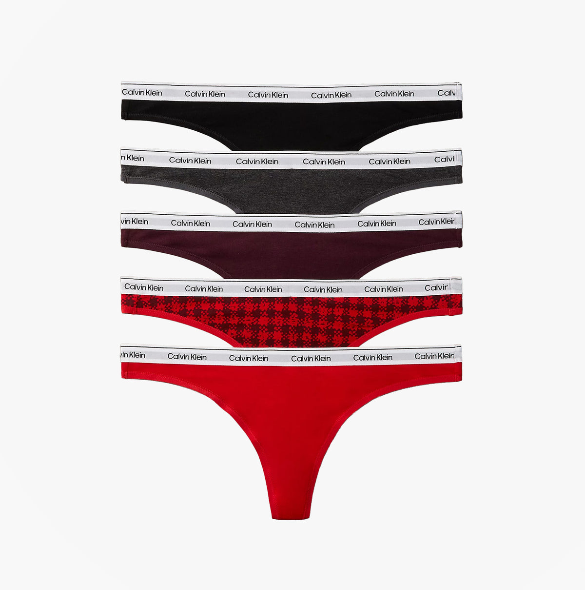 Calvin Klein THONG 5 PACK Womens Thong Multicoloured, front view displaying various colors in a neat arrangement.