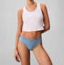 Calvin Klein BRAZILIAN 3 PACK Womens Multicoloured side view of model wearing blue Brazilian underwear and crop top.