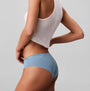 Calvin Klein BRAZILIAN 3 PACK Womens Multicoloured side view of model wearing blue Brazilian underwear.