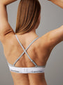 Calvin Klein MODERN COTTON Unlined Womens Triangle Bra Grey Heather back view showing crisscross straps and CK logo.