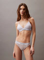 Calvin Klein MODERN LACE Lightly Lined Triangle Bra Womens Lavender Blue, front view with matching panties.