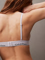 Calvin Klein MODERN LACE Lightly Lined Triangle Bra Womens Lavender Blue back view with adjustable straps and logo detailing.