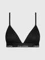 Calvin Klein MODERN LACE Lightly Lined Triangle Bra Womens Black front view showing geometric lace and adjustable straps.