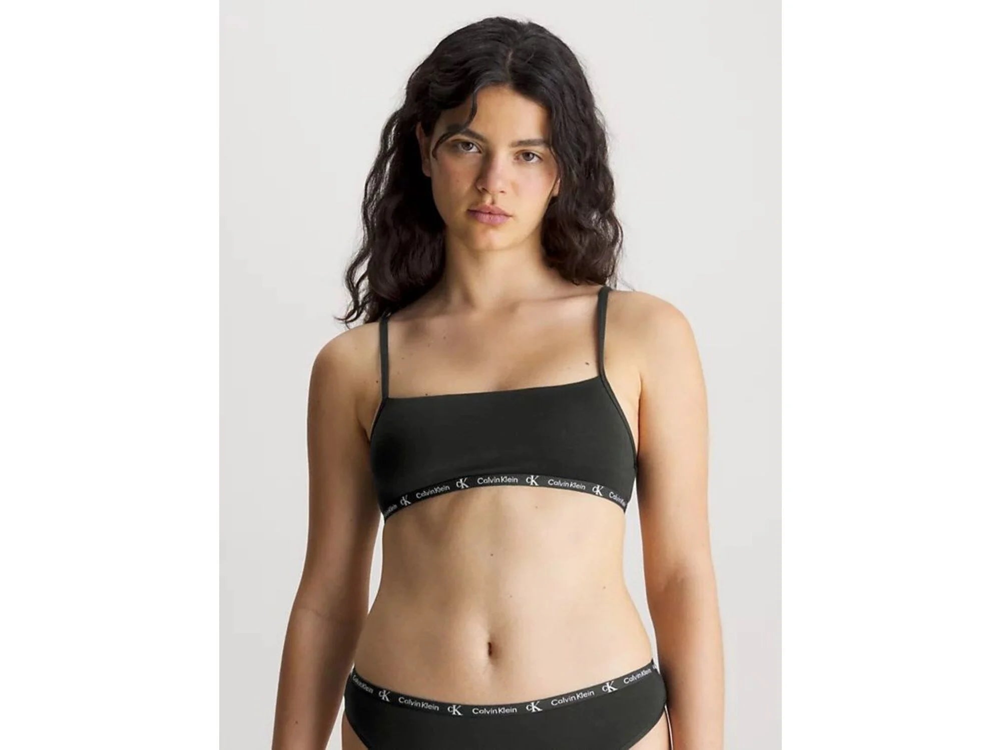 Calvin Klein 1996 COTTON 2 Pack Unlined Bralette Womens Black/Grey Heather front view, showcasing unpadded, wireless design.