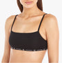 Calvin Klein 1996 COTTON 2 Pack Unlined Bralette Womens Black/Tiger Print front view, featuring a black unpadded bralette.