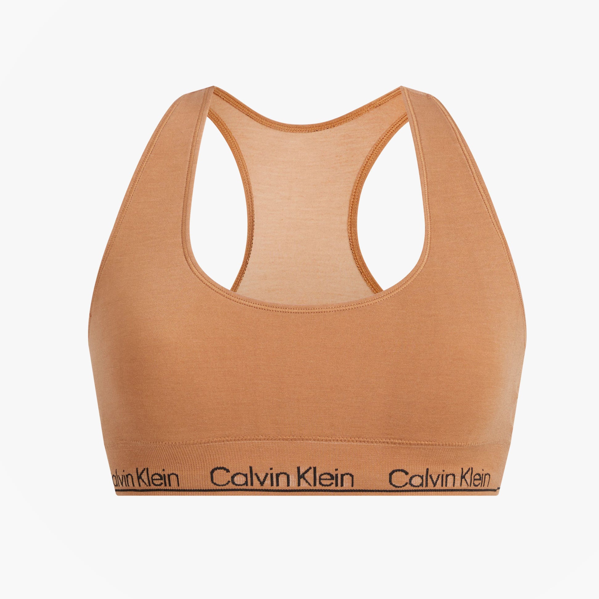 Calvin Klein Womens Bralette Sandalwood, front view, featuring soft fabric and logo band.