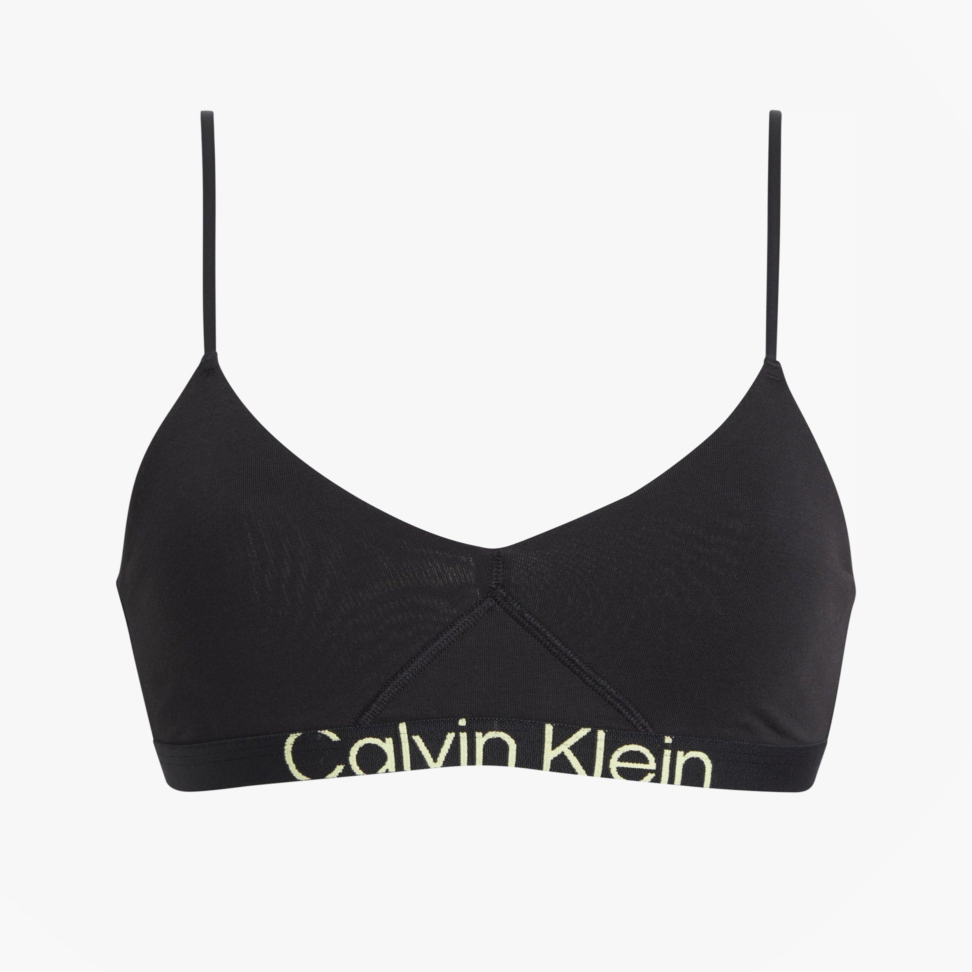 Calvin Klein UNLINED BRALETTE Womens Black Sunny Lime front view featuring comfortable cotton and elastane blend.