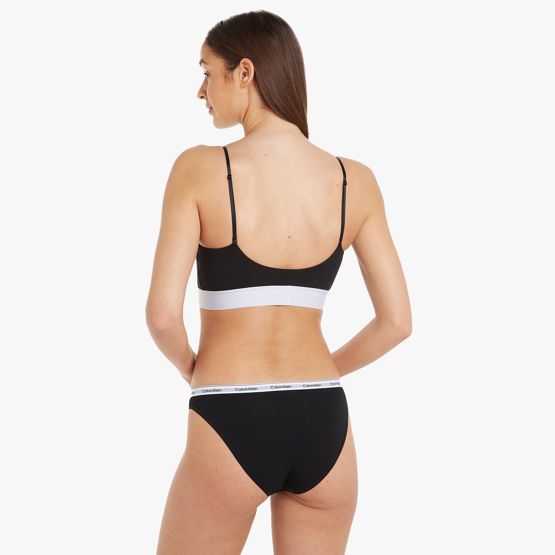 Calvin Klein LINED Bralette Womens Black back view showcasing the lightly lined design and classic elastic underband.