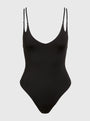 Calvin Klein INTENSE POWER Bodysuit Womens Black front view showcasing soft cups and adjustable straps.