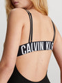 Calvin Klein INTENSE POWER Bodysuit Womens Black back view showcasing double shoulder straps and logo band.