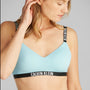 Calvin Klein INTENSE POWER Womens Bralette Ether front view, light blue with CK signature branded elastic waistband.
