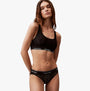 Calvin Klein LACE Unlined Bralette Womens Black front view showcasing the semi-sheer graphic lace and classic elastic underband.