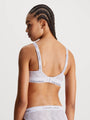 Calvin Klein MODERN LACE Lined Bralette Womens Lavender Blue back view showcasing adjustable straps and design details.