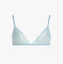 Calvin Klein SOFT STRETCH LACE Womens Triangle Bra Ether front view featuring soft triangle cups and adjustable straps.