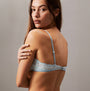 Calvin Klein SOFT STRETCH LACE Womens Triangle Bra Ether back view showcasing soft lace detail and adjustable straps.
