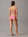 Calvin Klein MODERN COTTON VDAY Womens Triangle Bra Pink back view on model, showcases delicate straps and soft fabric.