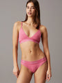 Calvin Klein MODERN COTTON VDAY Womens Triangle Bra Pink front view on model with matching underwear.
