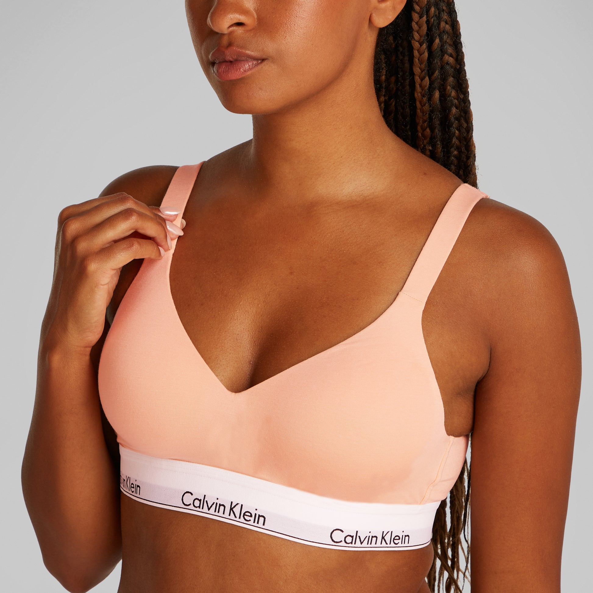 Calvin Klein ICON COTTON Womens Lift Bralette Melon Frenzy front view with soft moulded cups and adjustable straps.