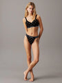 Calvin Klein MODERN COTTON Womens Lift Bralette Black Diamond Logo Print front view with matching briefs in black