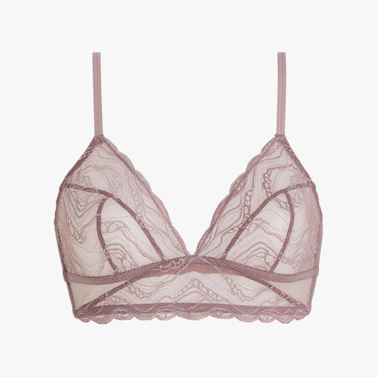 Calvin Klein CK INSTINCT Womens Unlined Triangle Vintage Pink front view with intricate lace design.