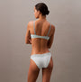 Calvin Klein SOFT STRETCH LACE Womens Bikini Briefs Ether back view featuring scalloped lace waistband and CK signature elastic trims.