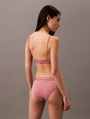 Calvin Klein TONAL LOGO COTTON Womens Bralette Red Grape W/ Apple Butter Logo back view on model.