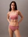 Calvin Klein TONAL LOGO COTTON Womens Bralette Red Grape W/ Apple Butter Logo, front view of model wearing bralette and matching panties.