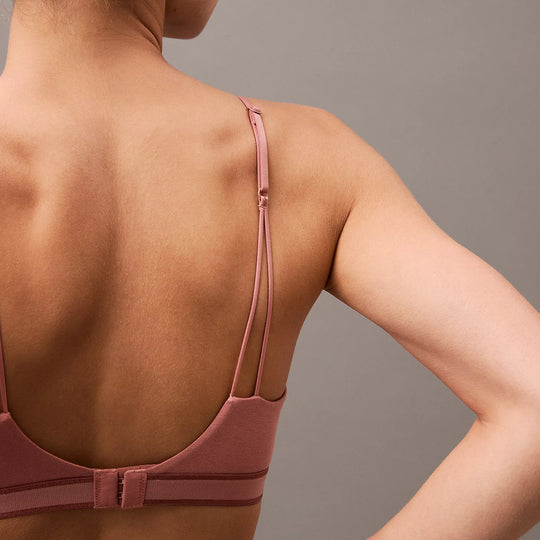 Calvin Klein TONAL LOGO COTTON Womens Triangle Bra Red Grape W/ Apple Butter Logo back view showcasing the bra design.