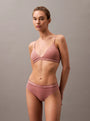 Calvin Klein TONAL LOGO COTTON Womens Triangle Bra Red Grape W/ Apple Butter Logo front view model wearing