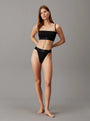 Calvin Klein CK ESTABLISHED Womens Unlined Bralette Black front view worn with matching black bottoms.