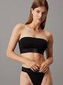 Calvin Klein CK ESTABLISHED Womens Unlined Bralette Black front view model wearing with matching black underwear.
